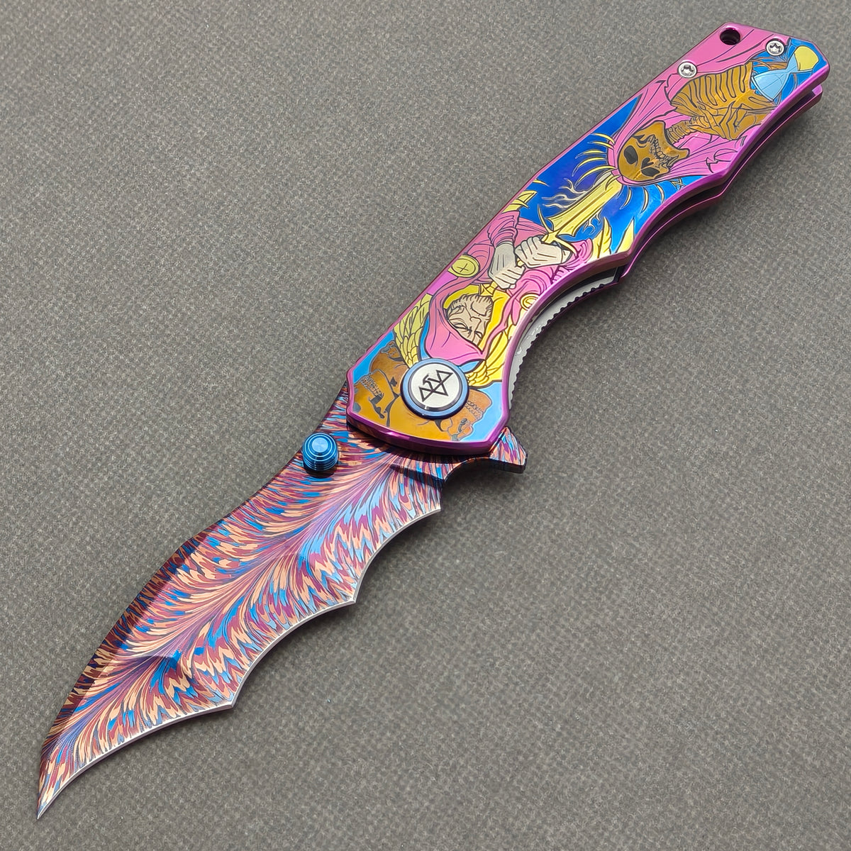 VORIXN "Duskborne" (3.8" Damascus Blade) Titanium Handle Flipper & Thumb Stud Folding Knife - KB145