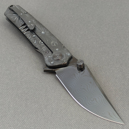Vorixn “Impact Origin” Flipper & Thumb Stud Knife Titanium-Engraved Anodized Handle (3.6" Damascus steel Blade) KB098