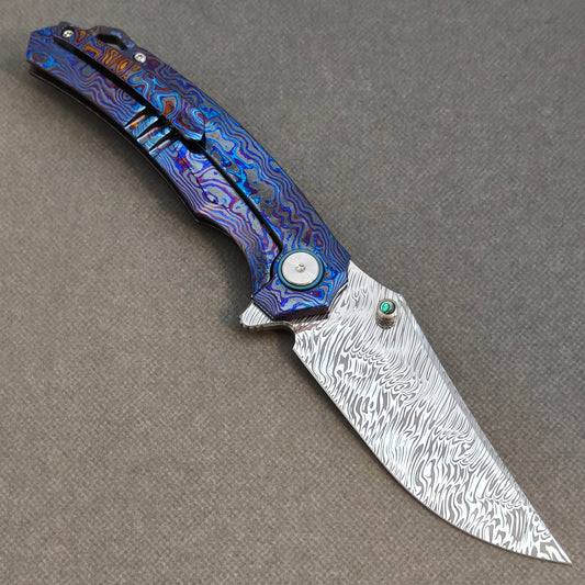 VORIXN "Seadragon" (3.7" Damascus Blade) ZircuTi Handle Flipper & Thumb Stud Folding Knife - KB138