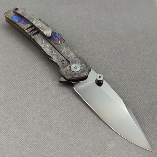 VORIXN "Rex" (3.8" M390 Blade) Hand-Engraved & Anodized Titanium Handle Flipper & Thumb Stud Folding Knife - KB118