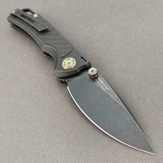 RIHE Design Folding Knife Titanium+Carbon Fiber Handle (3.7" Bohler M390 Blade) KB077