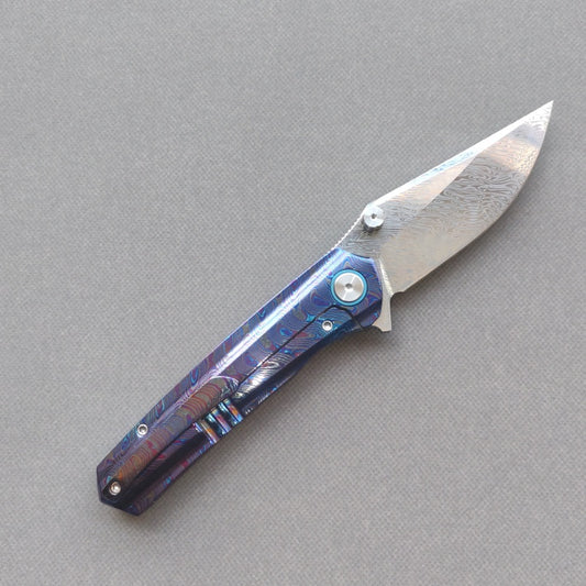 VORIXN "Lumin" Flipper & Thumb Stud Knife Flamed-Zirconium Handle (3.6" Damascus Blade) KB065