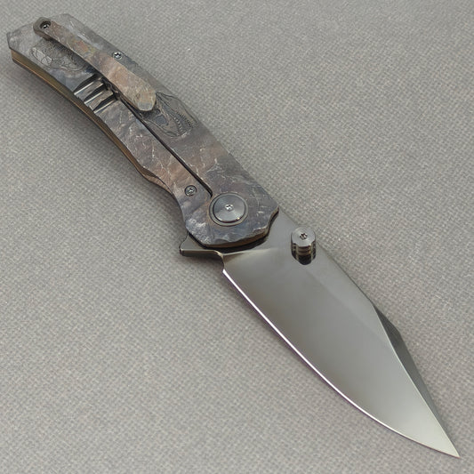VORIXN "Rex" (3.8" M390 Blade) Hand-Engraved Titanium Handle Flipper & Thumb Stud Folding Knife - KB119