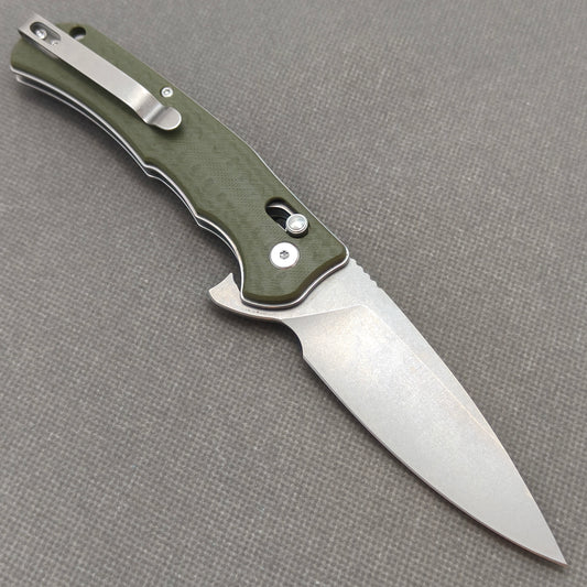 VORIXN KA014 Folding Knife – open clip side view showing pocket clip and Stainless Steel & G10 handle