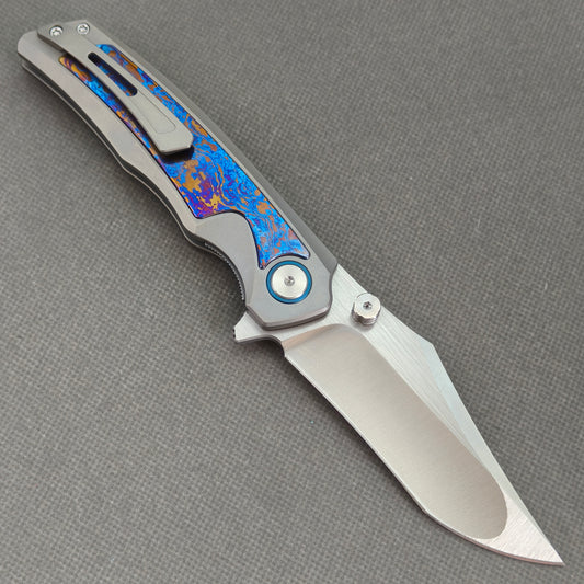 Vorixn "Abyssal" Flipper & Thumb Stud Knife Damascus Titanium Handle (3.7" 10Cr15CoMoV Blade) KB101