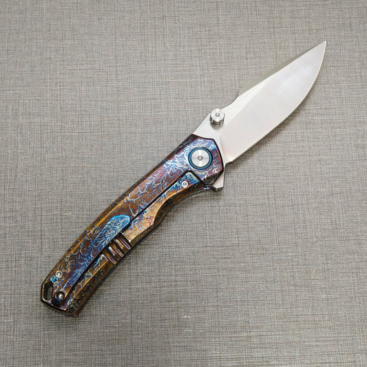 VORIXN "Aetherflame" Flipper & Thumb Stud Knife Titanium Hand-Flamed Handle (3.6" VG10 Blade) KB051