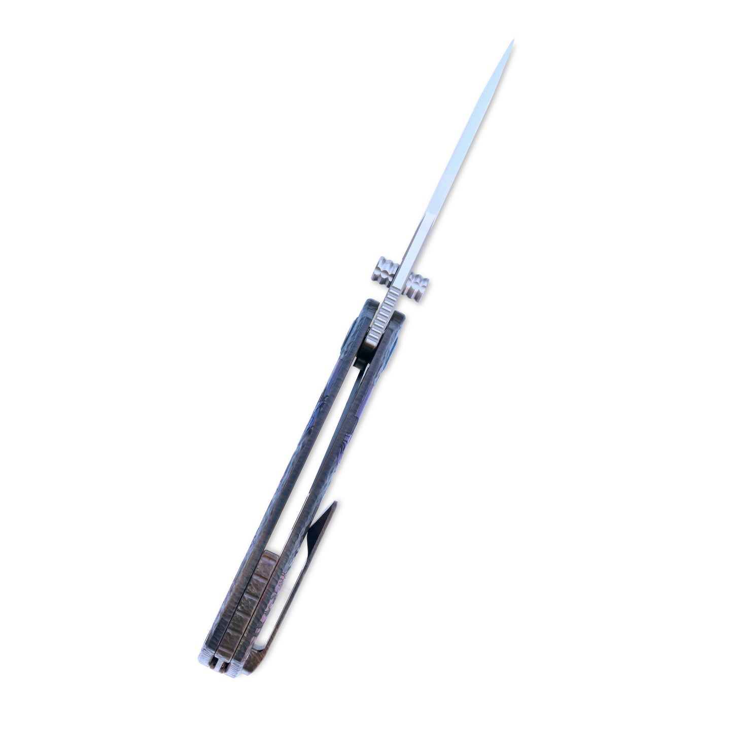 VORIXN Skull Titanium Knife open, direct view from the spine of the blade