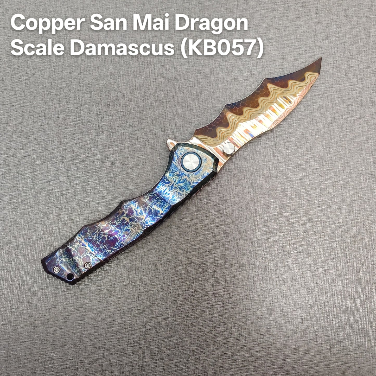 VORIXN "Drakescale" Flipper & Thumb Stud Knife Titanium Hand-Flamed Handle (3.6" Damascus Blade) KB057 / KB058