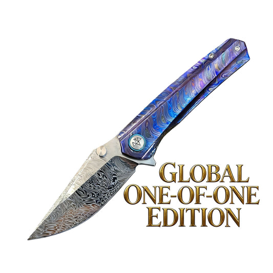 VORIXN "Lumin" Flipper & Thumb Stud Knife Flamed-Zirconium Handle (3.6" Damascus Blade) KB065