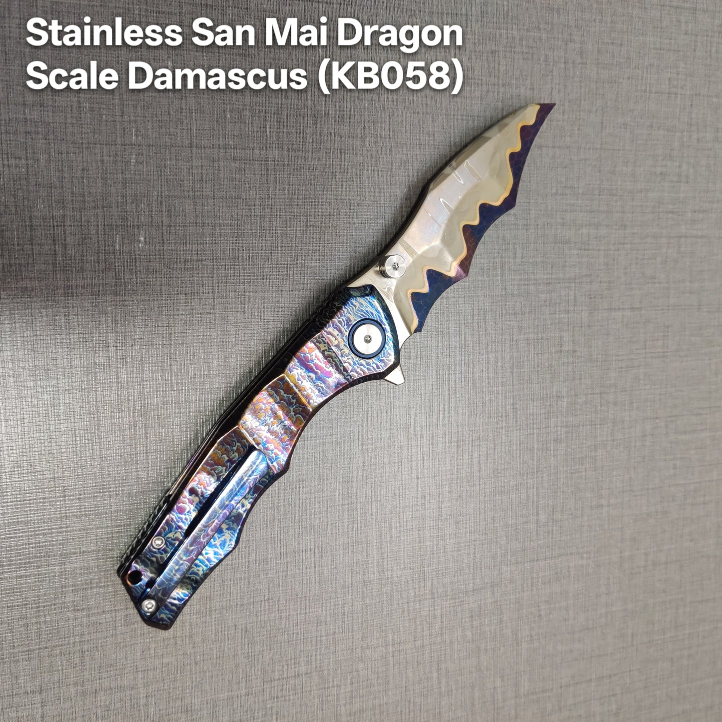 VORIXN "Drakescale" Flipper & Thumb Stud Knife Titanium Hand-Flamed Handle (3.6" Damascus Blade) KB057 / KB058