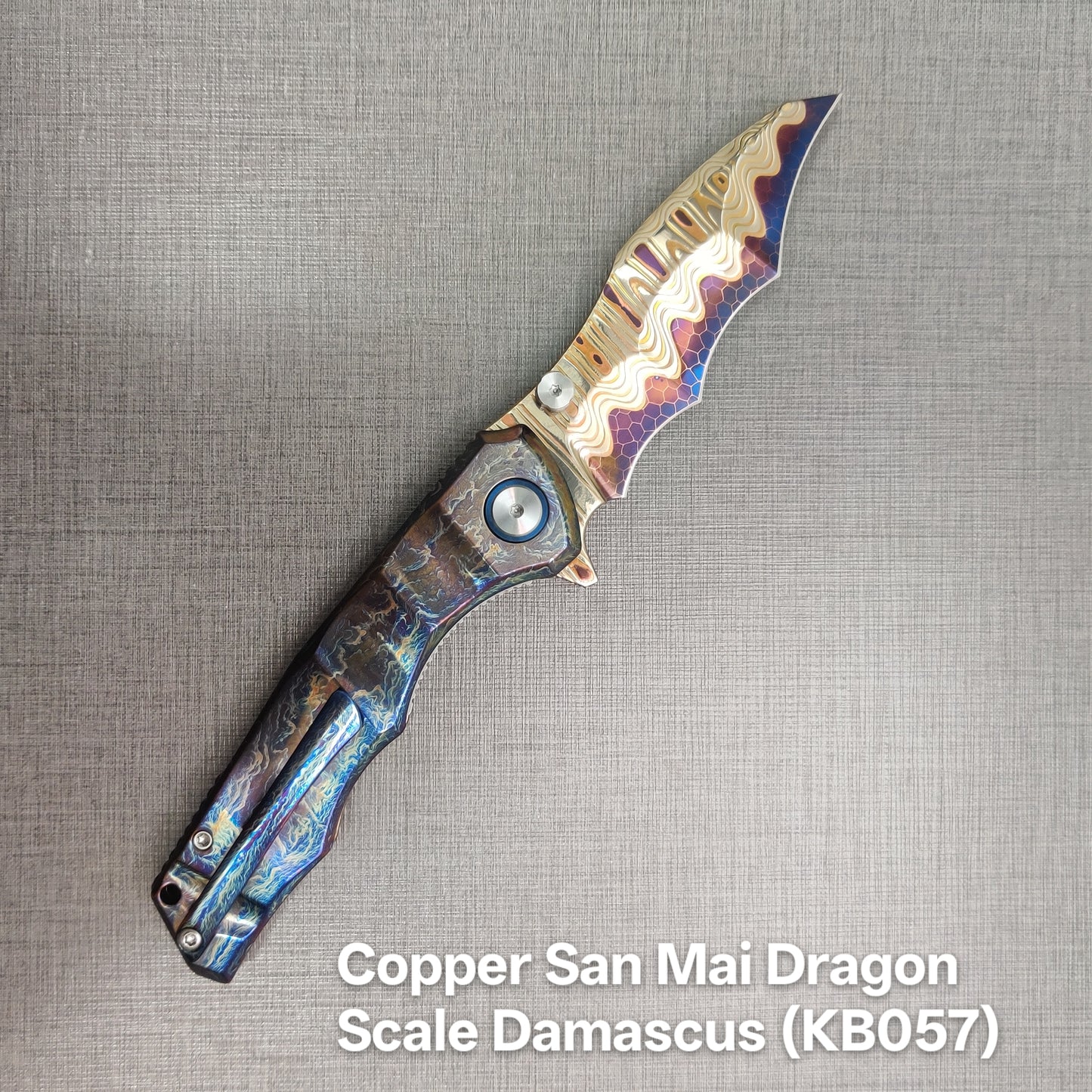 VORIXN "Drakescale" Flipper & Thumb Stud Knife Titanium Hand-Flamed Handle (3.6" Damascus Blade) KB057 / KB058