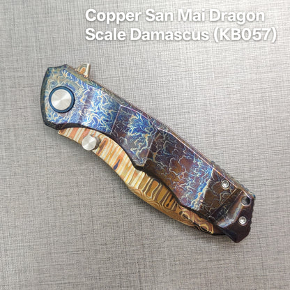 VORIXN "Drakescale" Flipper & Thumb Stud Knife Titanium Hand-Flamed Handle (3.6" Damascus Blade) KB057 / KB058