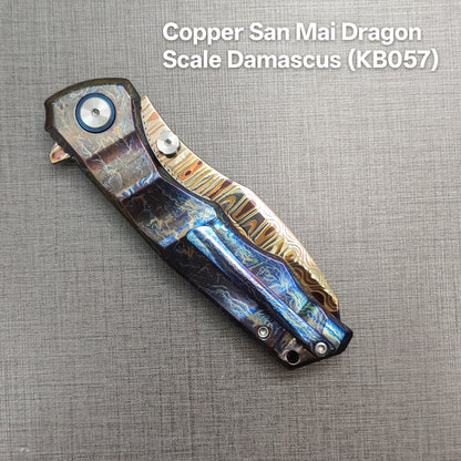 VORIXN "Drakescale" Flipper & Thumb Stud Knife Titanium Hand-Flamed Handle (3.6" Damascus Blade) KB057 / KB058