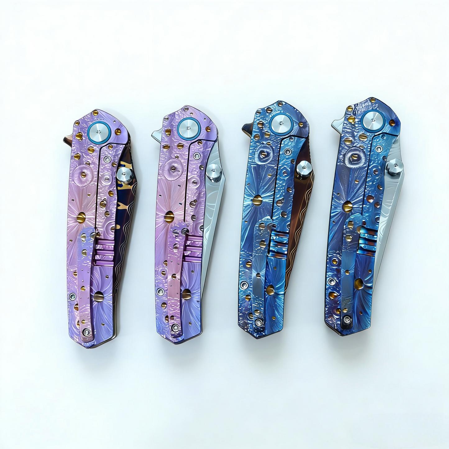 Vorixn “Impact Origin” Flipper & Thumb Stud Knife Titanium-Engraved Anodized Handle (3.6" Damascus steel Blade) KB048, KB049, KB053, KB054