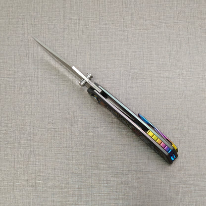 VORIXN Timeless folding knife open, top-down spine view showing blade alignment