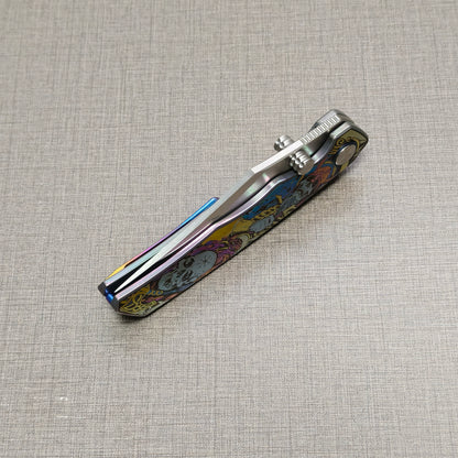 VORIXN Timeless folding knife closed, angled view with blade spine facing upward