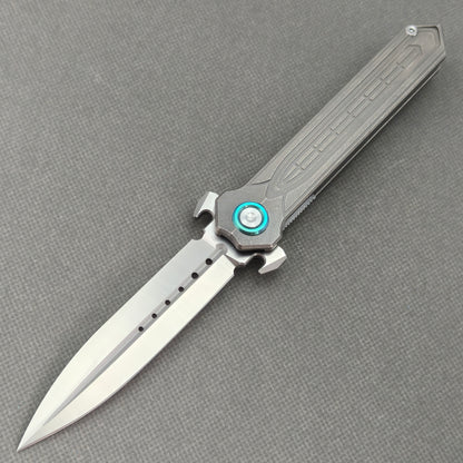Wong Design Flipper Knife Stonewash Titanium Handle (3.9" D2 Blade) KB085