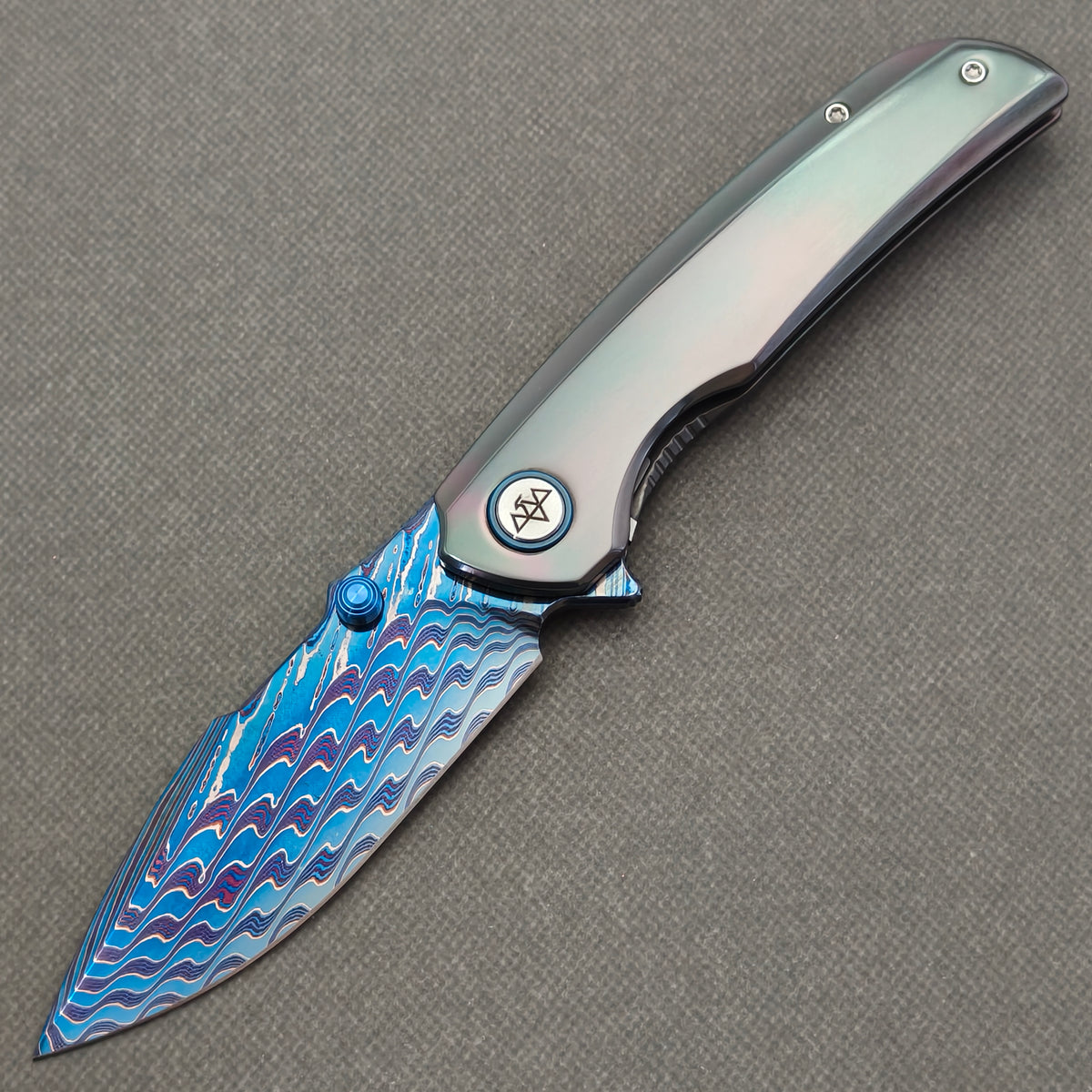 VORIXN "Chromatide" (3.7" Damascus Blade)  Zirconium Handle Flipper & Thumb Stud Folding Knife - KB140