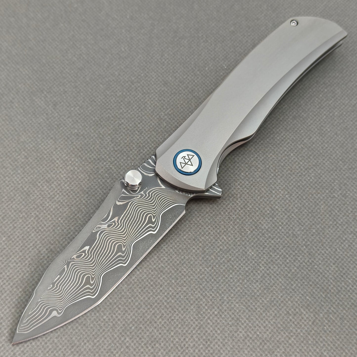 Vorixn "Topo" Flipper & Thumb Stud Knife Titanium Handle (3.7" Damascus Blade) KB102
