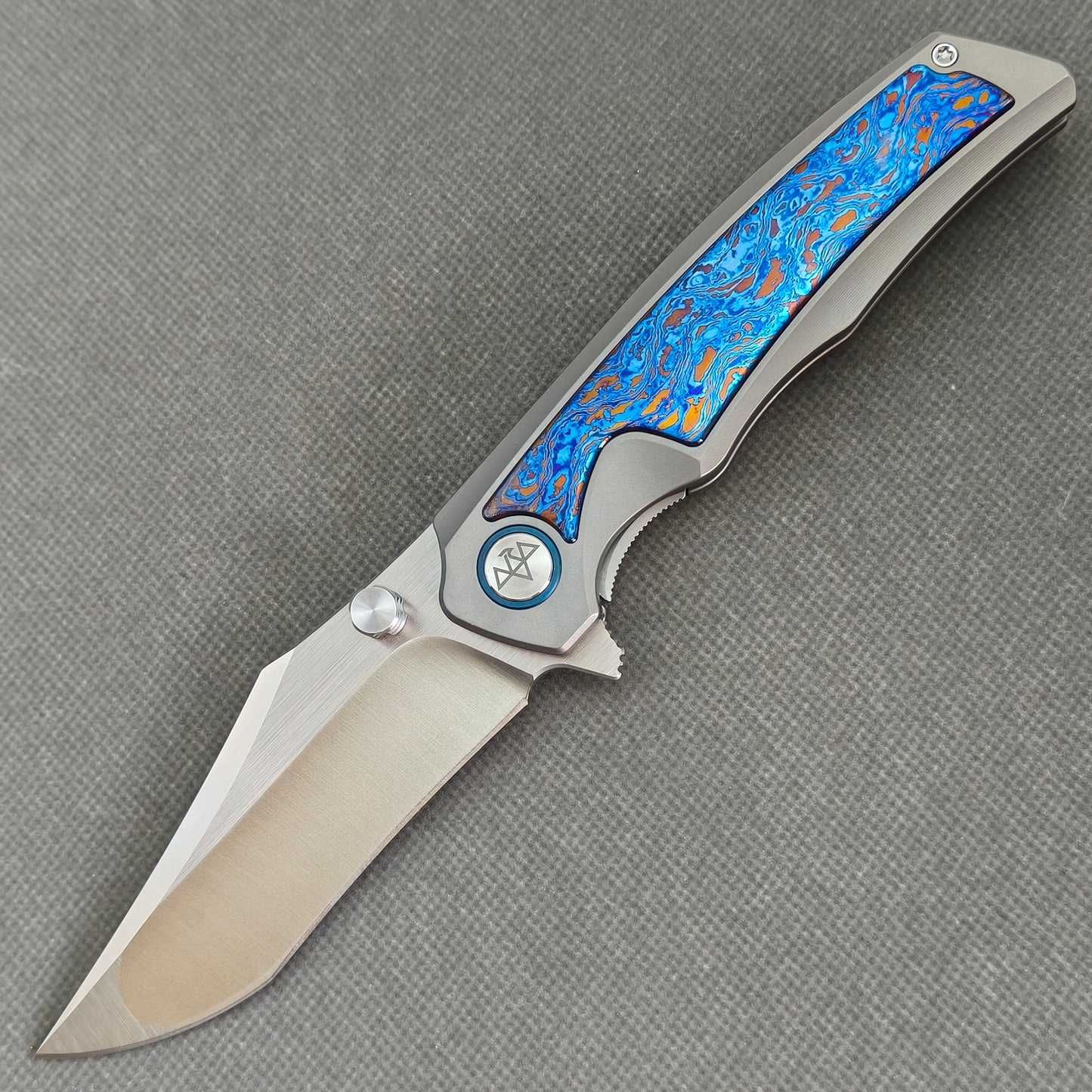 Vorixn "Abyssal" Flipper & Thumb Stud Knife Damascus Titanium Handle (3.7" 10Cr15CoMoV Blade) KB101