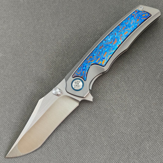 Vorixn "Abyssal" Flipper & Thumb Stud Knife Damascus Titanium Handle (3.7" 10Cr15CoMoV Blade) KB101