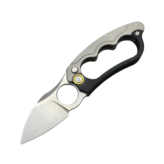 VORIXN KB073 Rihe design titanium G10 D2 folding knife open blade satin finish non clip side angled 45 degrees