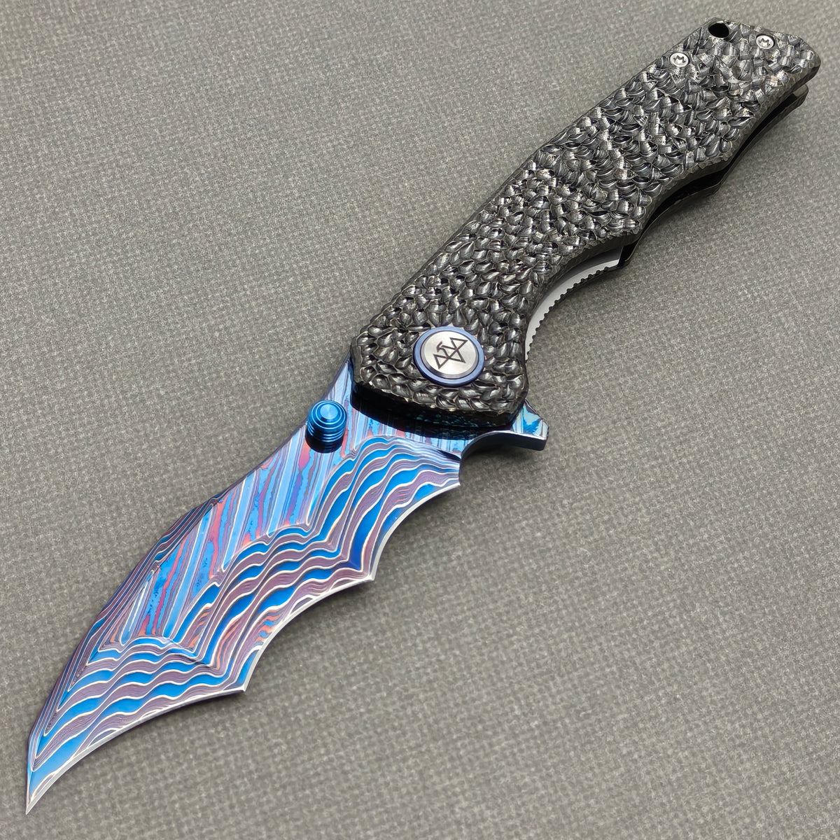 VORIXN "Cragline" (3.8" Damascus Blade)  Titanium Handle Flipper & Thumb Stud Folding Knife - KB151