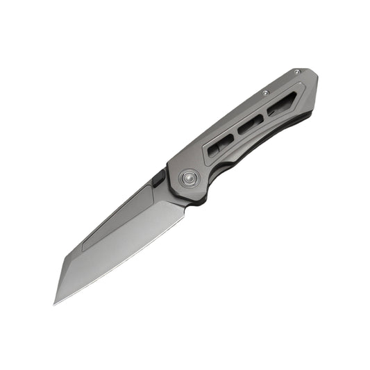 VORIXN Aerial KB071 M390 folding knife open, non-clip side, blade angled 45 degrees down left