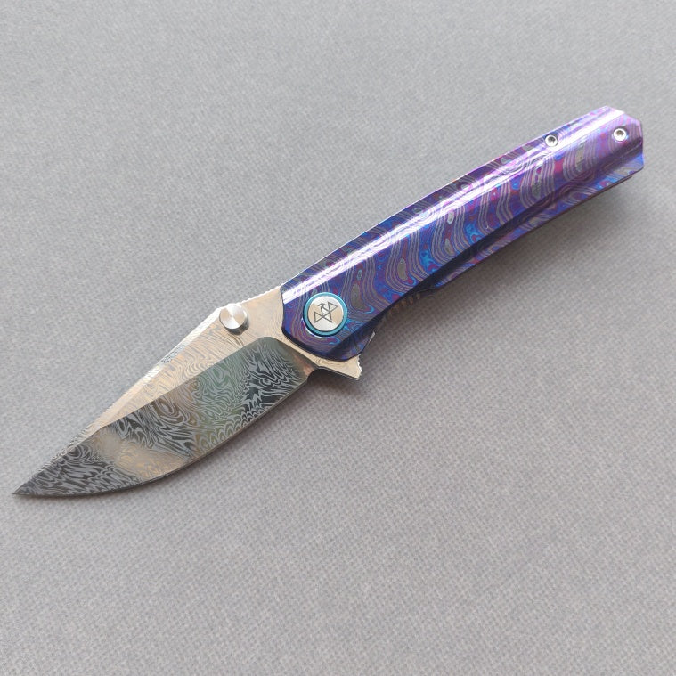 VORIXN "Lumin" Flipper & Thumb Stud Knife Flamed-Zirconium Handle (3.6" Damascus Blade) KB065