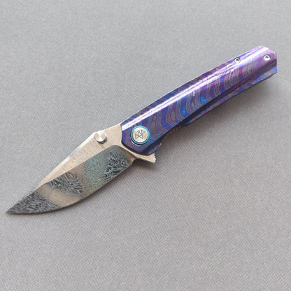 VORIXN "Lumin" Flipper & Thumb Stud Knife Flamed-Zirconium Handle (3.6" Damascus Blade) KB065