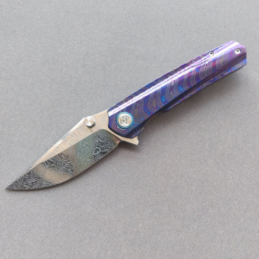 VORIXN "Lumin" Flipper & Thumb Stud Knife Flamed-Zirconium Handle (3.6" Damascus Blade) KB065