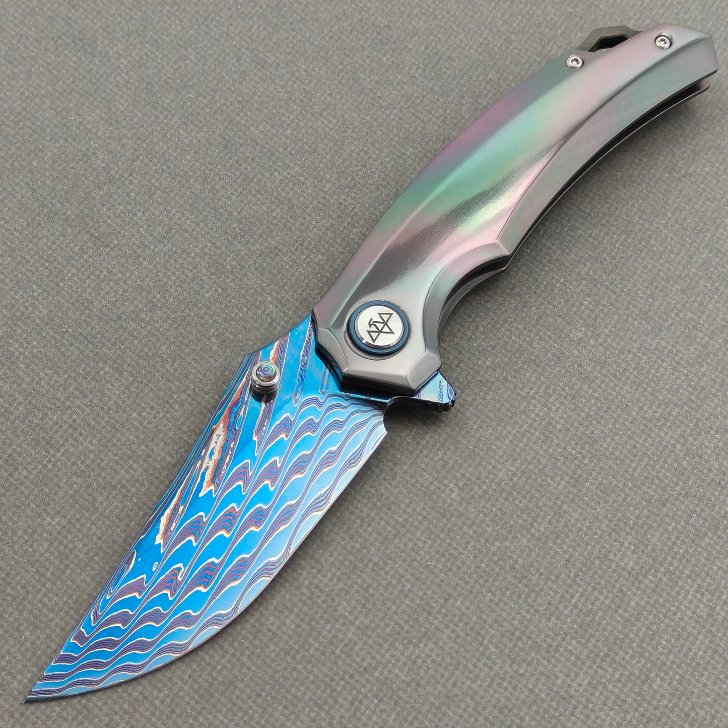 VORIXN "Spectraveil" (3.7" Damascus Blade)  Zirconium Handle Flipper & Thumb Stud Folding Knife - KB133