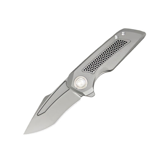 VORIXN Aerial KB072 S35VN folding knife open, non-clip side, blade angled 45 degrees down left