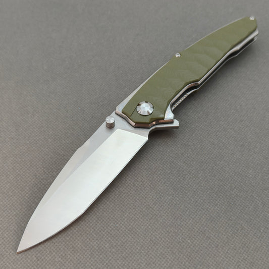 Couteau pliant VORIXN avec flipper et repose-pouce, manche en acier inoxydable et G10 (lame de 4,1" en acier 9Cr13) KA007