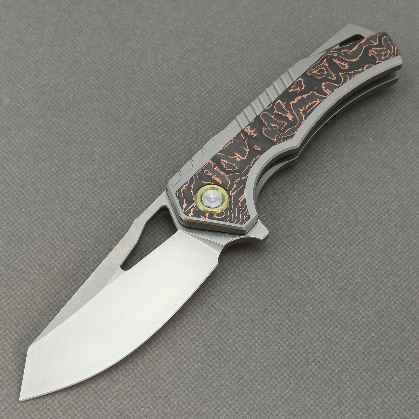 Vorixn Flipper & Thumb Hole Knife Titanium Copper Foil Carbon Fiber Handle (3.5" M390 Blade) KB080