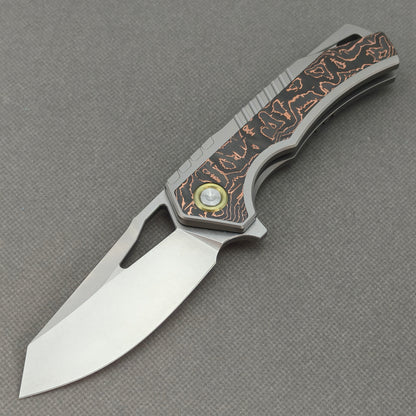 Vorixn Flipper & Thumb Hole Knife Titanium Copper Foil Carbon Fiber Handle (3.5" M390 Blade) KB080