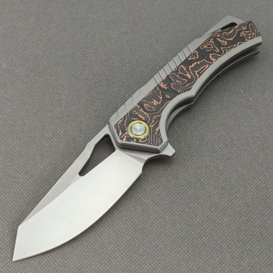 Vorixn Flipper & Thumb Hole Knife Titanium Copper Foil Carbon Fiber Handle (3.5" M390 Blade) KB080