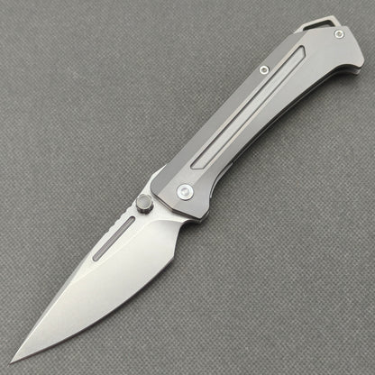 Wong Design Flipper Knife Stonewashed Titanium Handle (3.9" M390 Blade) KB086