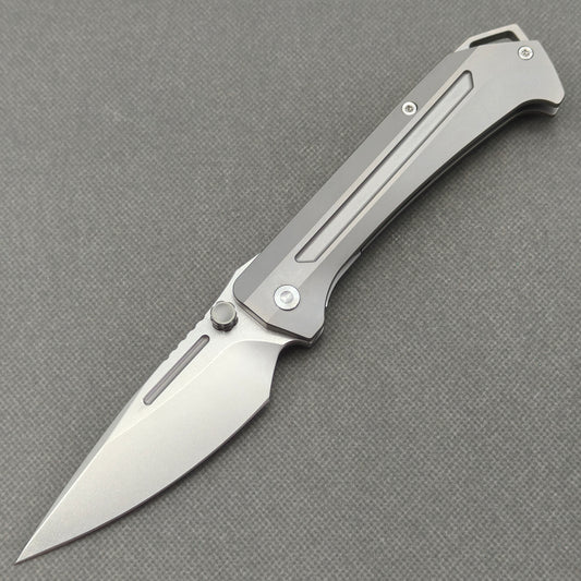 Wong Design Flipper Knife Stonewashed Titanium Handle (3.9" M390 Blade) KB086