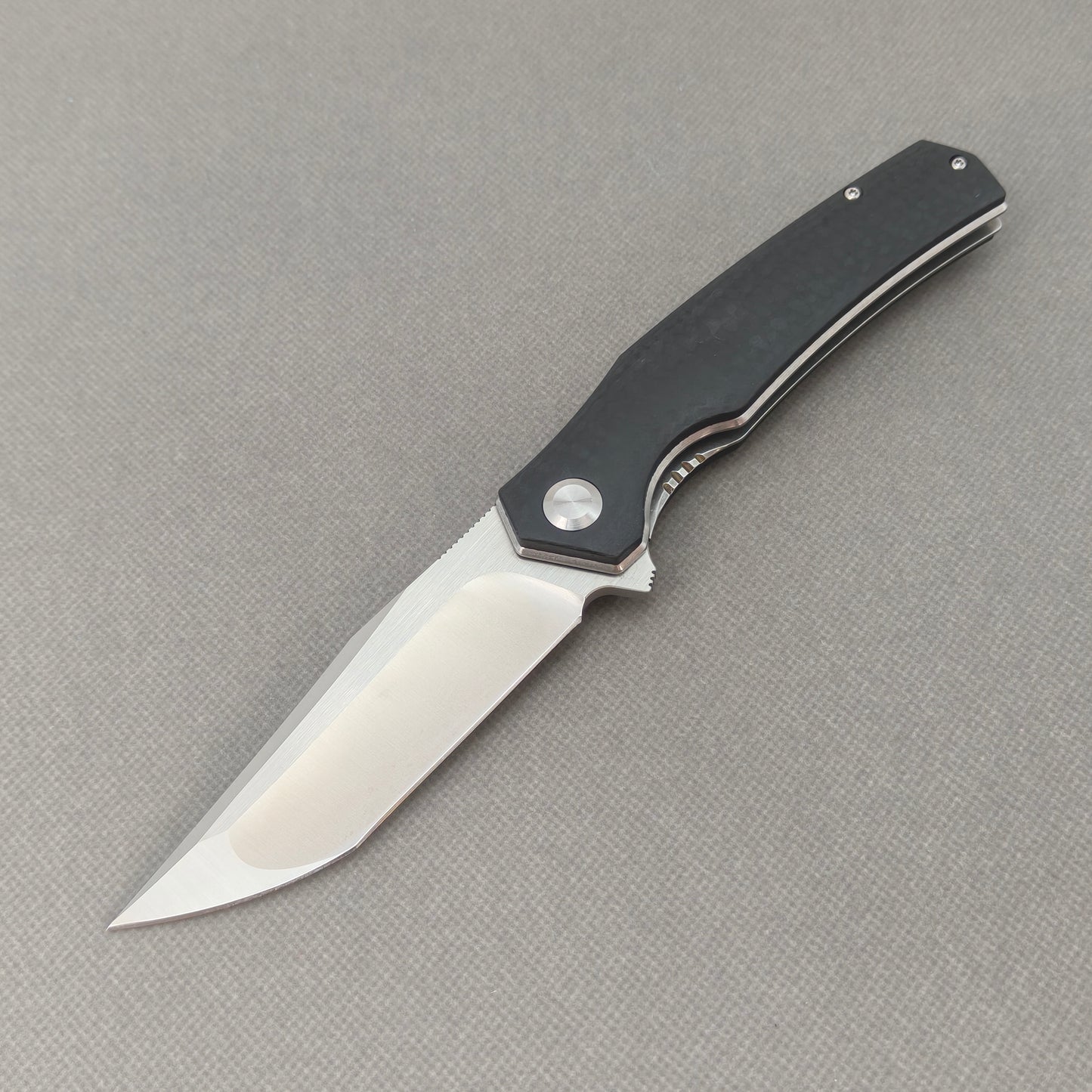 VORIXN KA006 9Cr13 stainless steel and black G10 folding knife open non-clip side view with blade, handle, and overall profile.