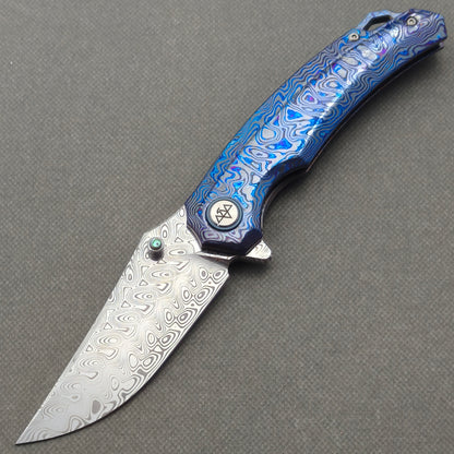 VORIXN "Seaspine" (3.7" Damascus Blade) ZircuTi Handle Flipper & Thumb Stud Folding Knife - KB139