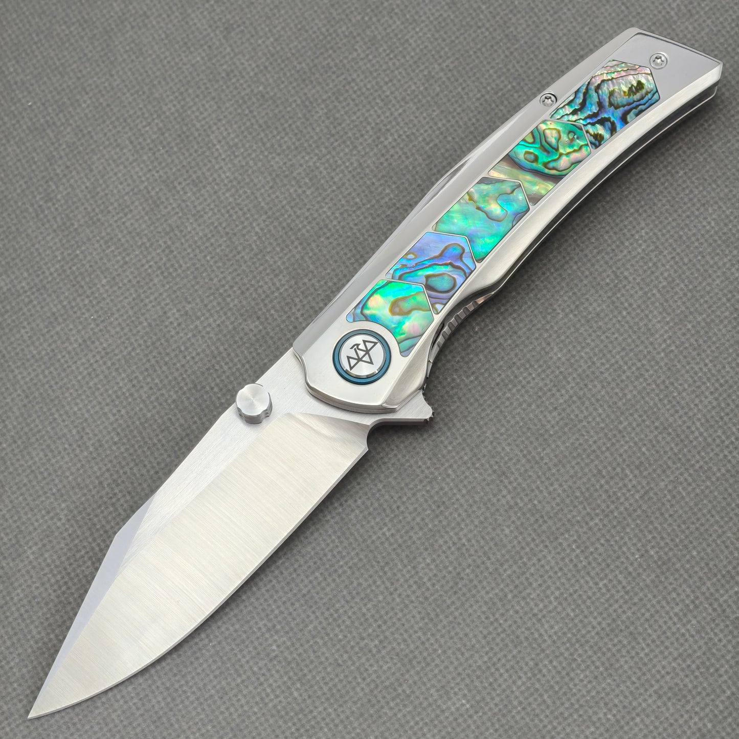 VORIXN "Ocean Mirage" Flipper & Thumb Stud Knife Deep-sea Abalone Shell Inlay Titanium Handle (3.7" M390 Blade) KB113