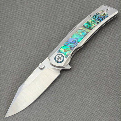 VORIXN "Ocean Mirage" Flipper & Thumb Stud Knife Deep-sea Abalone Shell Inlay Titanium Handle (3.7" M390 Blade) KB113