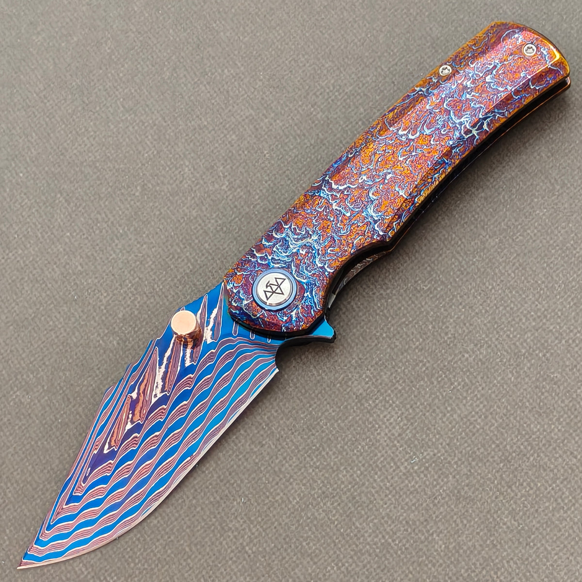 VORIXN "Stormweave" (3.7" Damascus Blade)  Titanium Handle Flipper & Thumb Stud Folding Knife - KB144