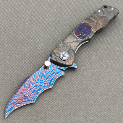 VORIXN "Rexnova" (3.8" Damascus Blade)  Titanium Handle Flipper & Thumb Stud Folding Knife - KB152