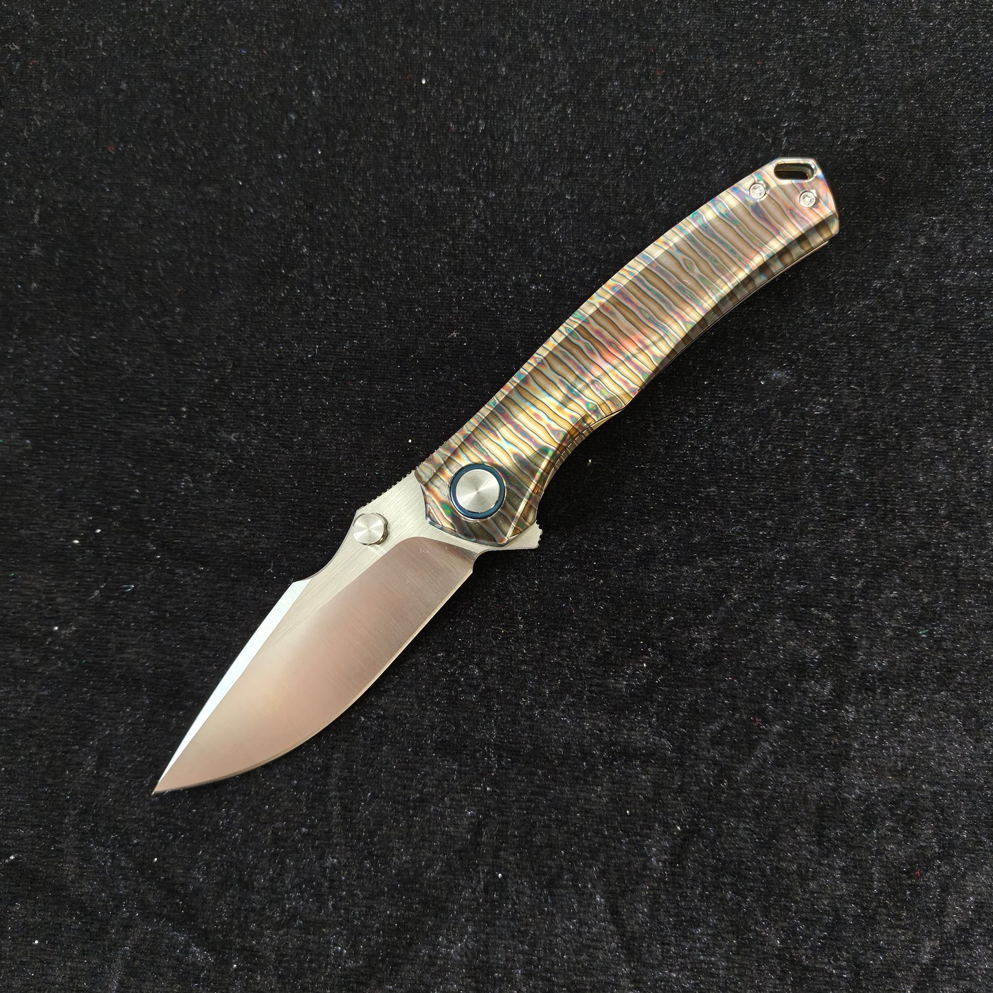 VORIXN Verdant folding knife open non-clip side with VG10 blade angled downward