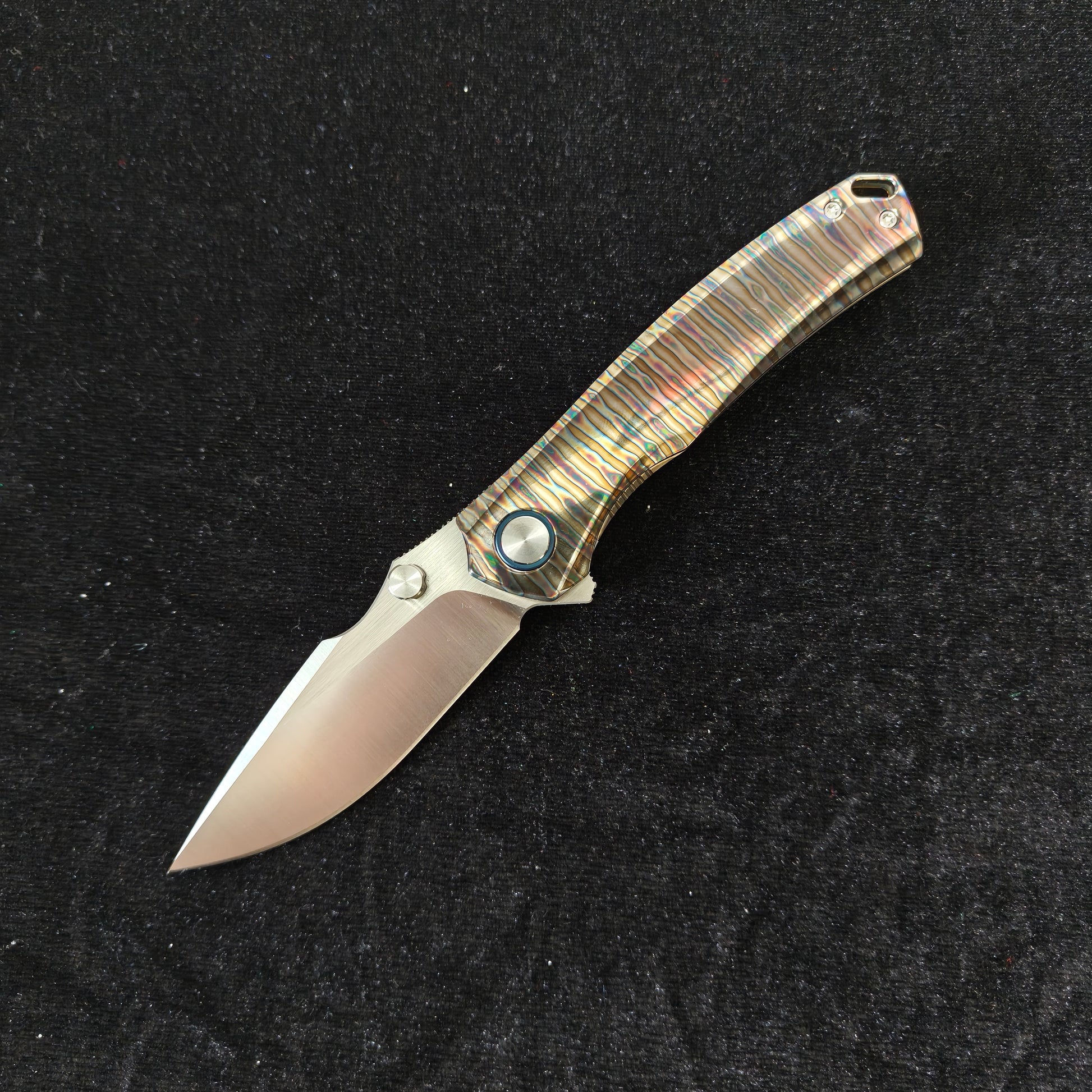 VORIXN Verdant folding knife open non-clip side with VG10 blade angled downward