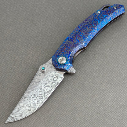 VORIXN "Seadragon" (3.7" Damascus Blade) ZircuTi Handle Flipper & Thumb Stud Folding Knife - KB138