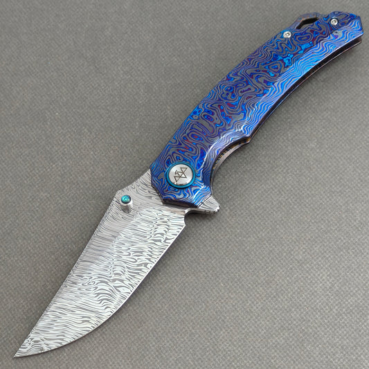 VORIXN "Seadragon" (3.7" Damascus Blade) ZircuTi Handle Flipper & Thumb Stud Folding Knife - KB138