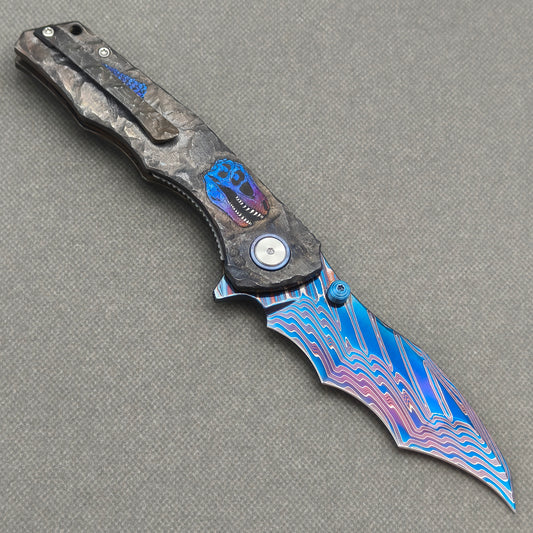 VORIXN Rexnova KB152 Folding Knife – open clip side view showing pocket clip and titanium handle.
